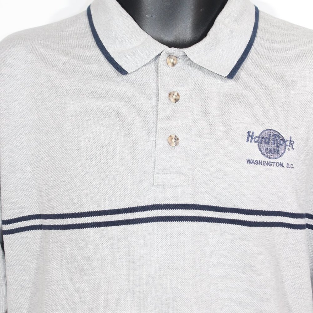Hard Rock Cafe Polo Shirt Large Grey Washington DC Short Sleeve Summer Mens - Picture 3 of 10